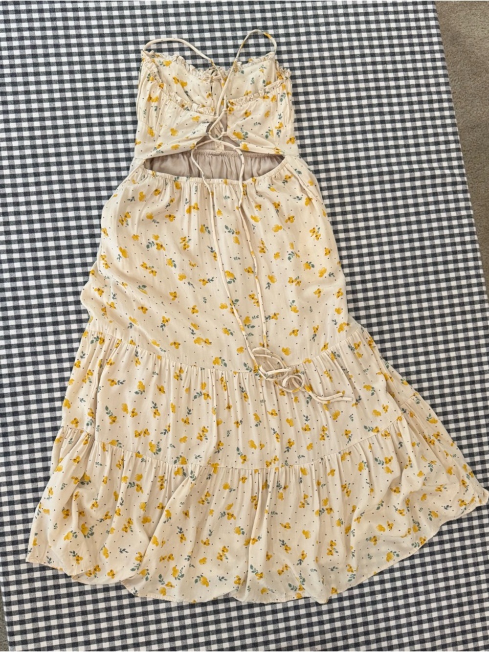 Dress Forum Yellow Floral Tiered Midi Dress Milkmaid Cottagecore Size M - Picture 3 of 13